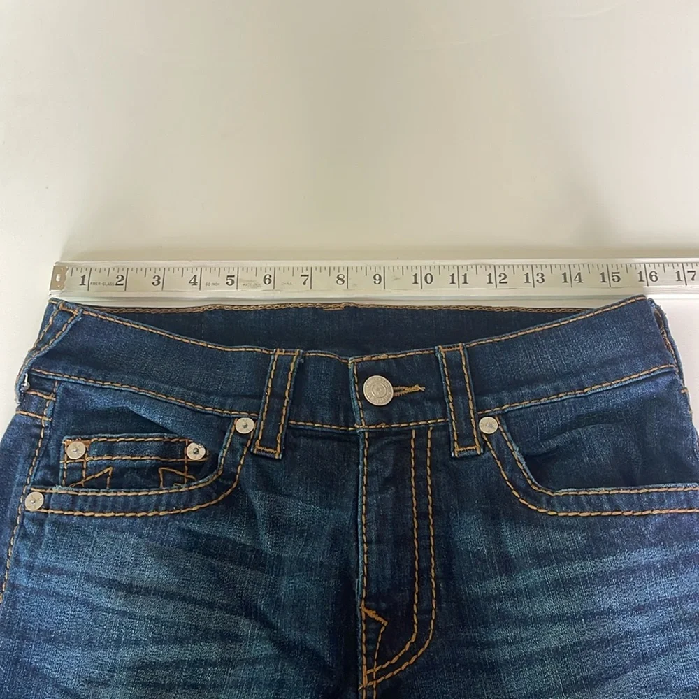 True Religion Ferd  Moto Skinny Jeans Red Orange Big T Dark Wash Size 32